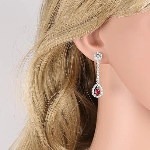Ruby Halo Jewelry Set: Necklace and Earrings