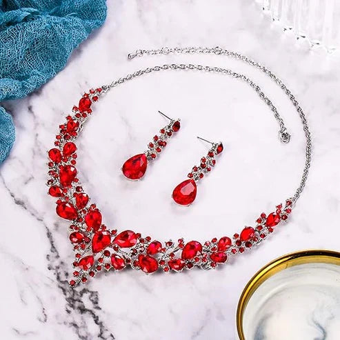 Ruby Gemstone Cluster Jewelry Set