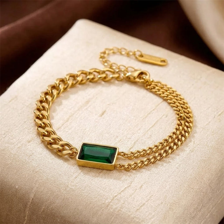 Gold Emerald Bar Chain Bracelet