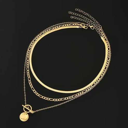 Savira Layered Necklace with Textured Coin Design