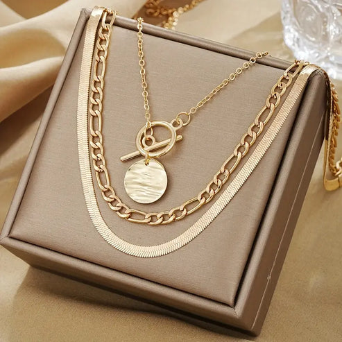 Savira Layered Necklace with Textured Coin Design