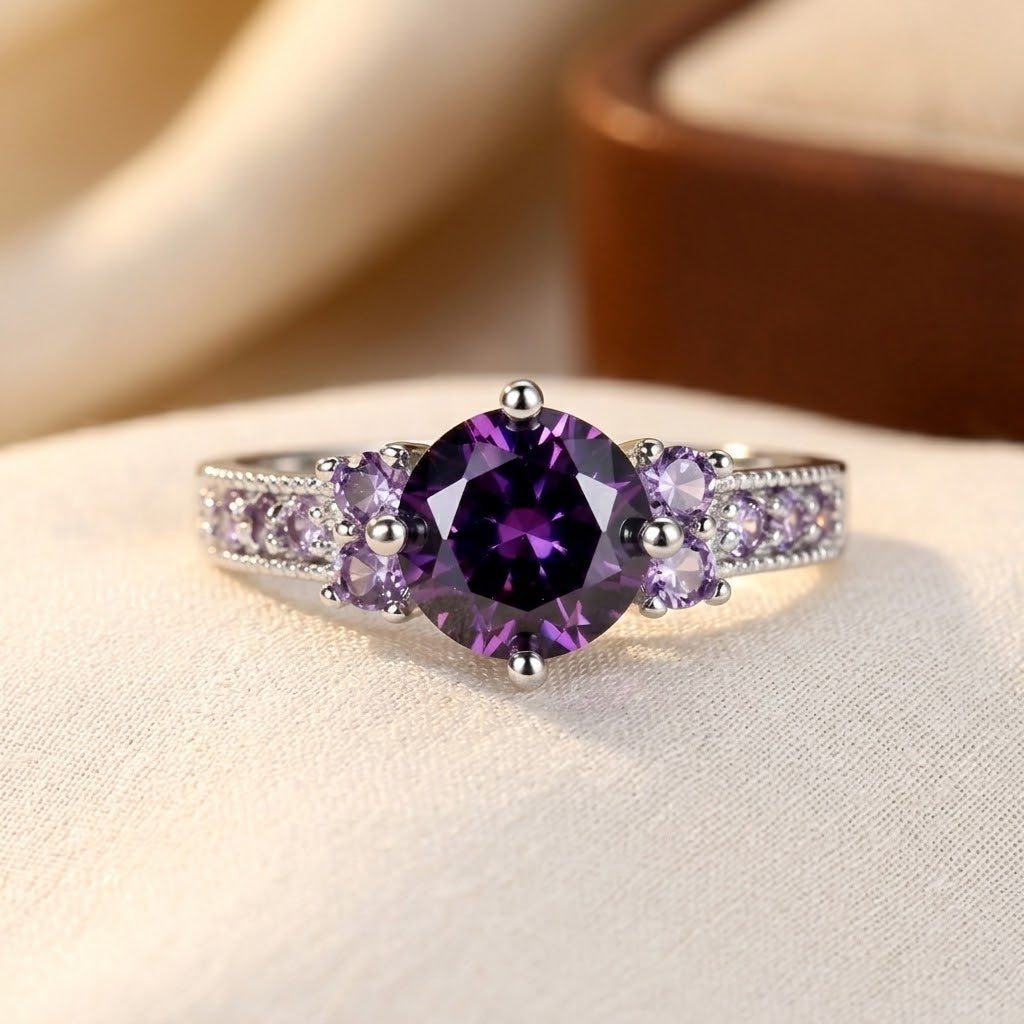 Silver Amethyst Accent Ring