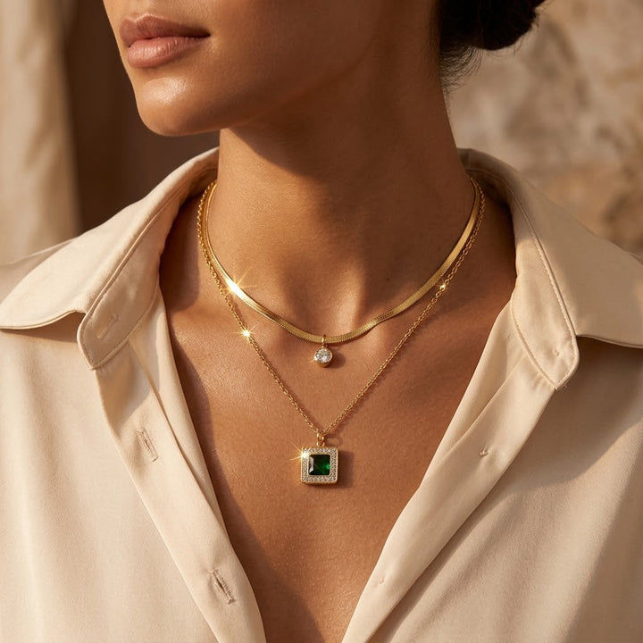 Emerald and Gold Layered Necklace
