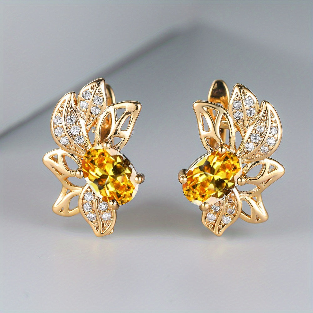 Leaf Earrings with Oval Cut Gemstones