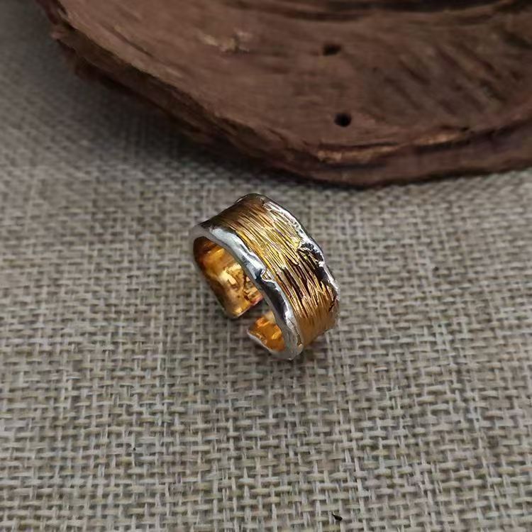Textured Hammered Ring in Silver and Gold