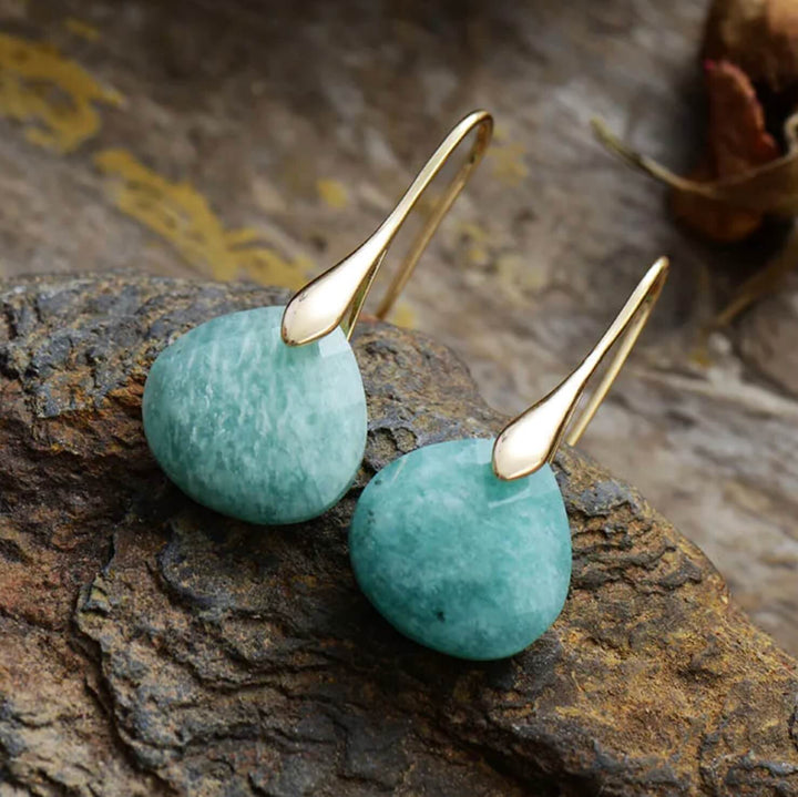 Amazonite Gemstone Gold Dangle Earrings