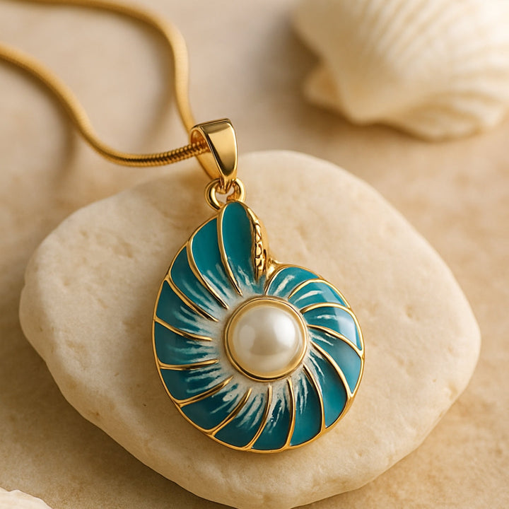 Azure Pearl Shell Pendant Necklace