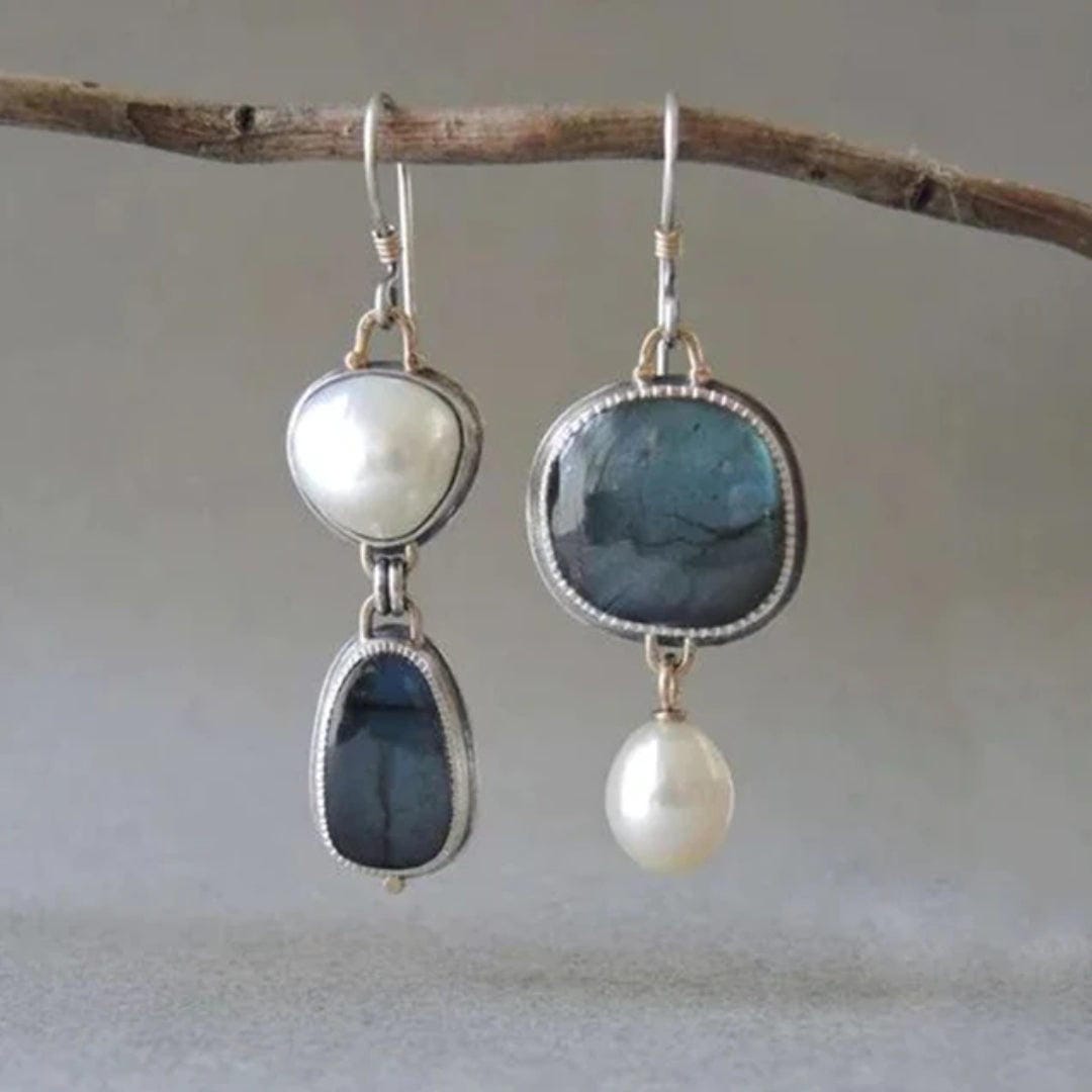 Vintage Blue Gem Pearl Earrings