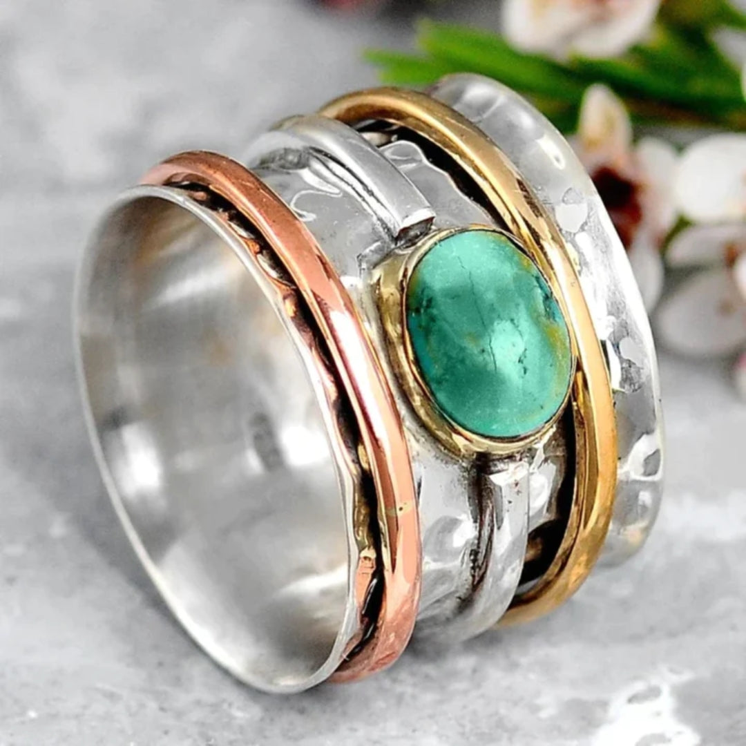 Tri-Color Accent Ring Featuring Silver, Gold, and Rose Gold Bezel