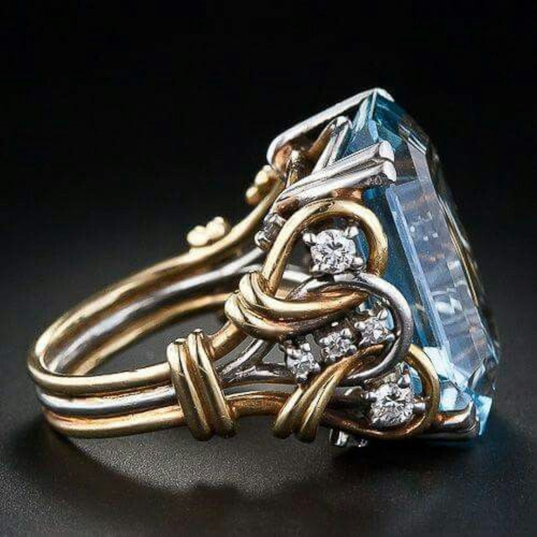 Vintage-Inspired Blue Zirconia Stackable Gold Band