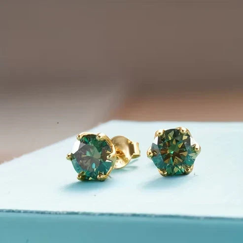 Moss Agate Round Stud Earrings