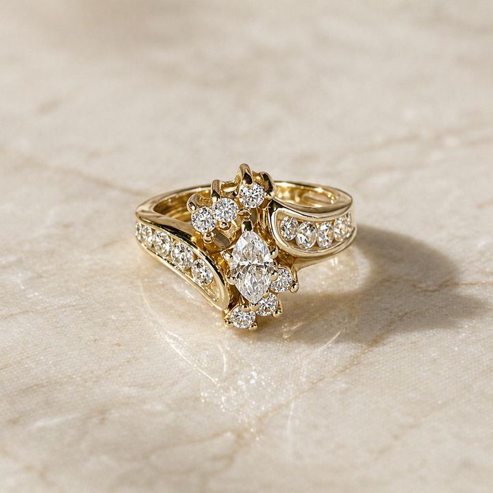 Antique Gold Inlaid Zirconia Band