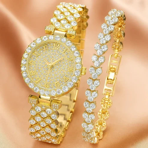 Opulent Glow Gold Watch and Bracelet Duo