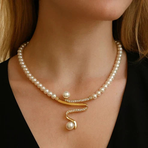 Pearl Jewelry Set: Necklace and Earrings Combination