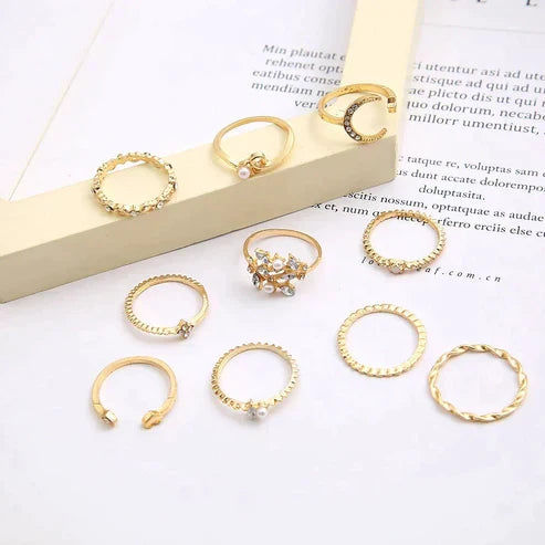 Set of 10 Bohemian Silver and Gold Tone Rings