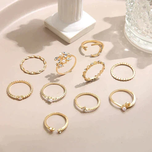 Set of 10 Bohemian Silver and Gold Tone Rings