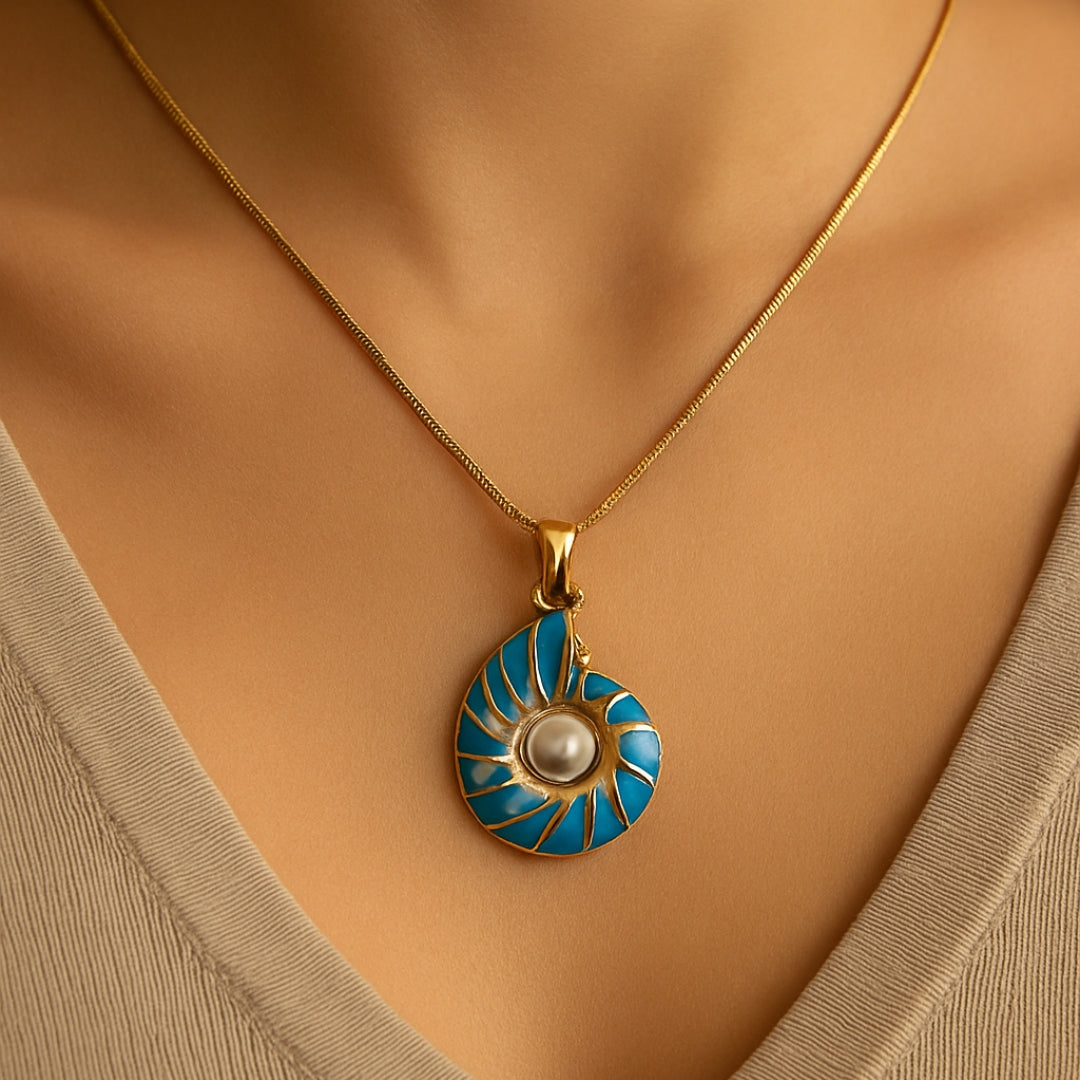 Azure Pearl Shell Pendant Necklace