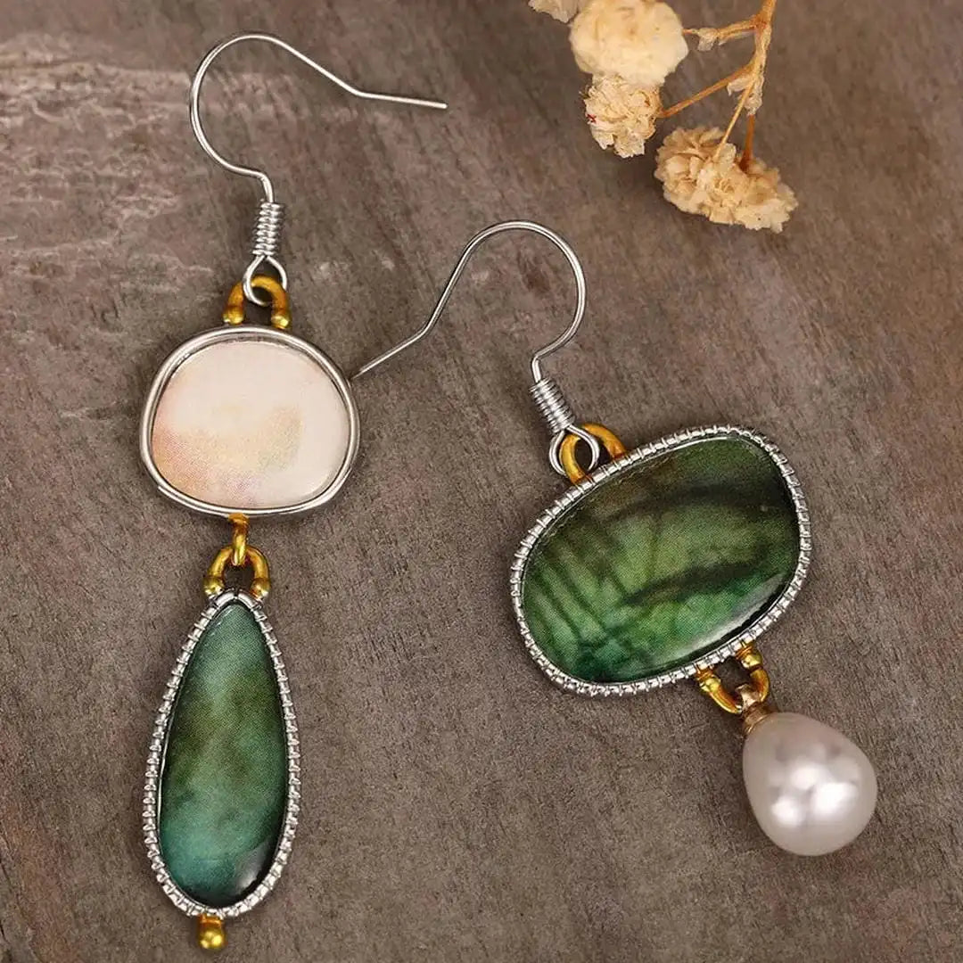 Vintage Green and White Gemstone Earrings