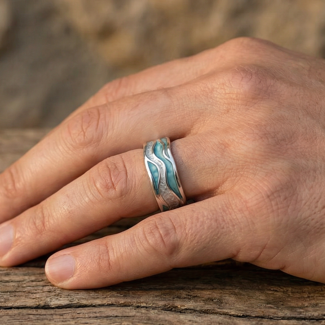 Turquoise Silver Ocean Wave Ring