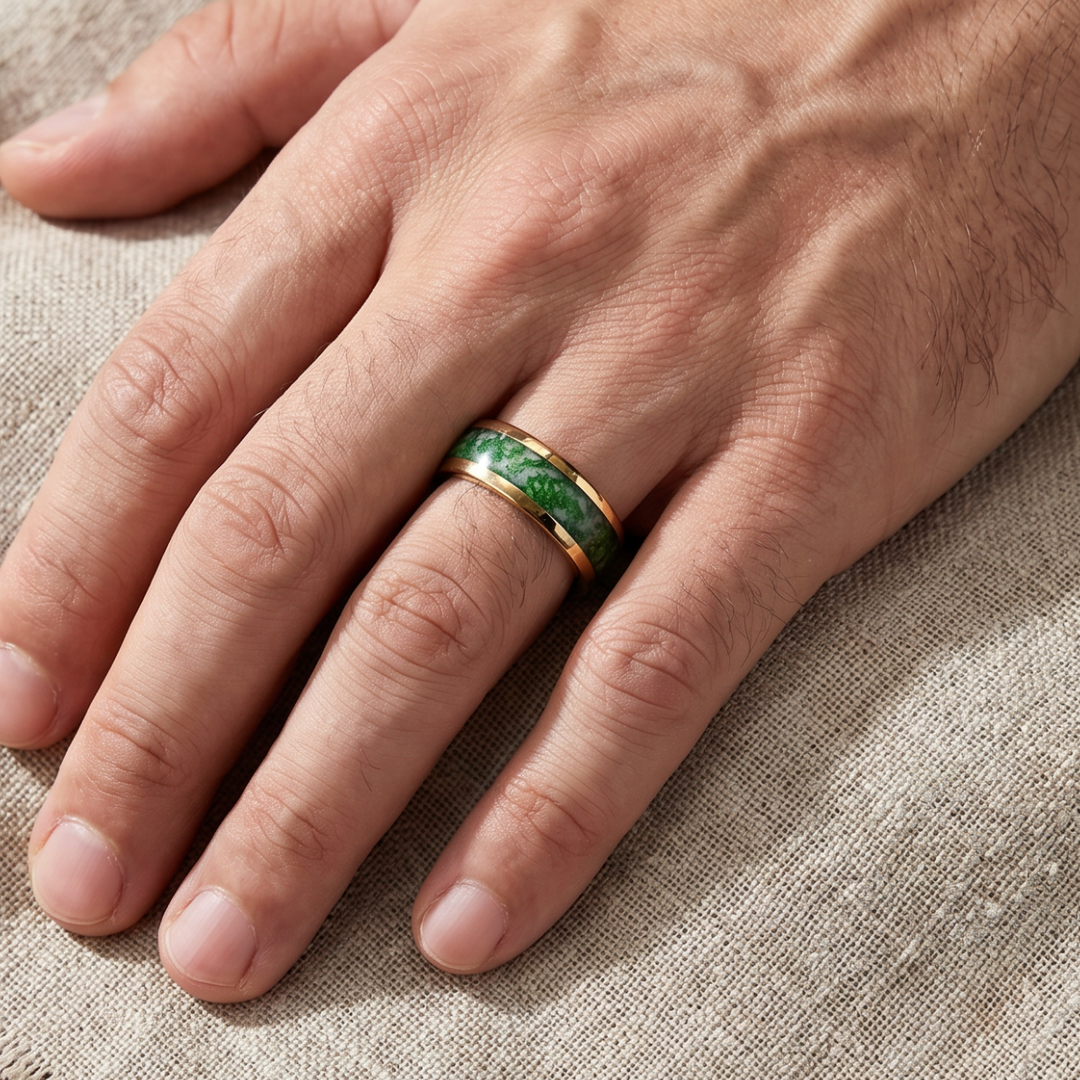 Emerald Green Ring with Gold Inlay