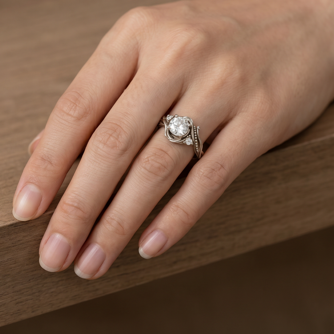 Elegant Silver Branch Zirconia Ring