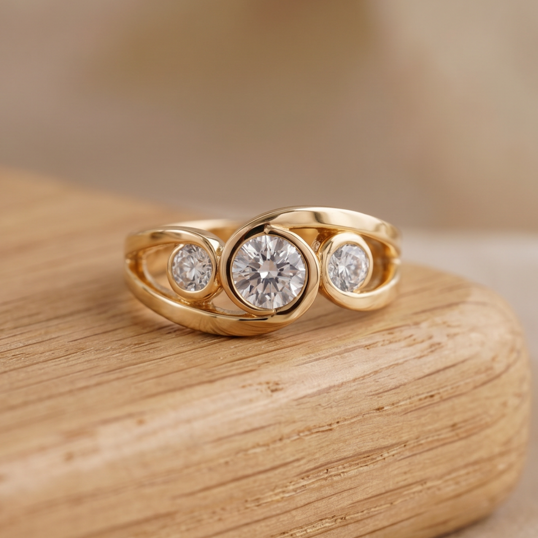 Retro Gold-Plated Spiral Zirconia Band
