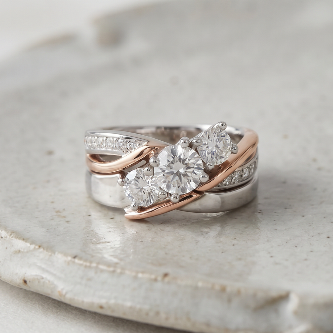 Vintage Gold and Silver Zirconia Band Ring