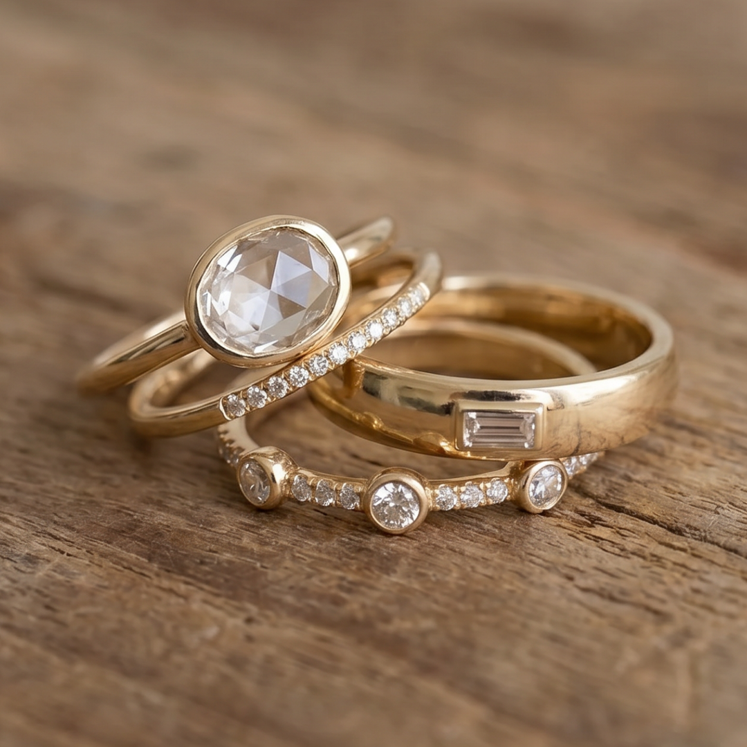 Lily - Antique Gold & Zirconia Ring Collection