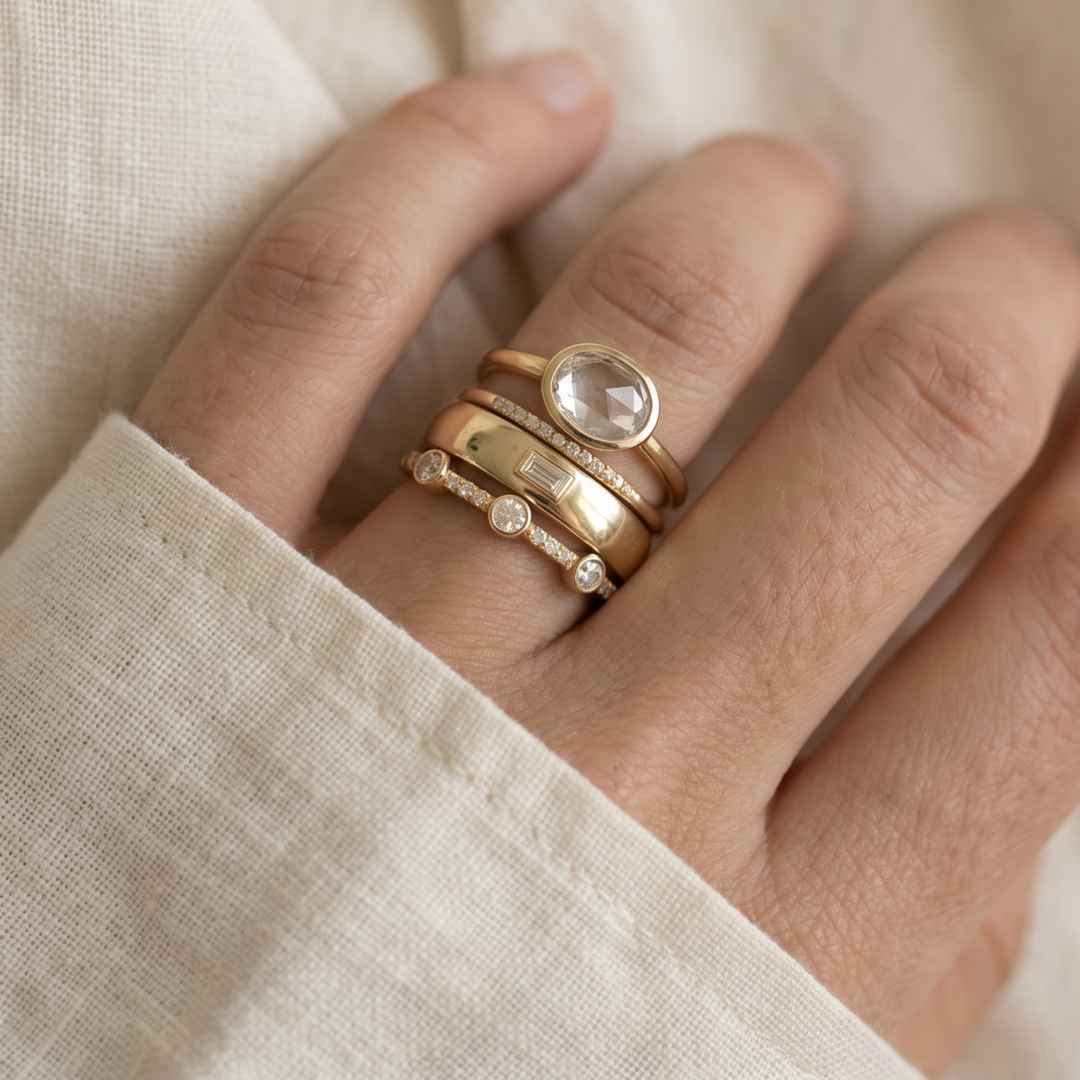 Lily - Vintage Gold & Zirconia Ring Set