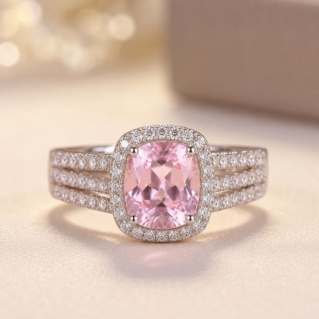 Amethyst Halo Ring in Gold