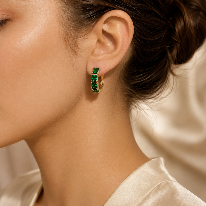 Emerald and Gold Statement Hoop Earrings
