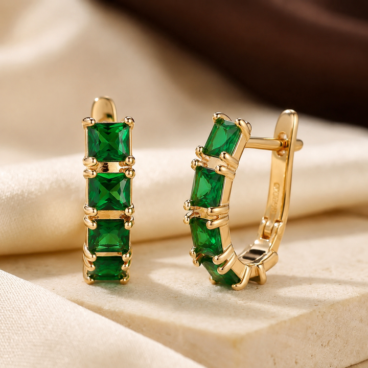 Emerald and Gold Bold Hoop Earrings