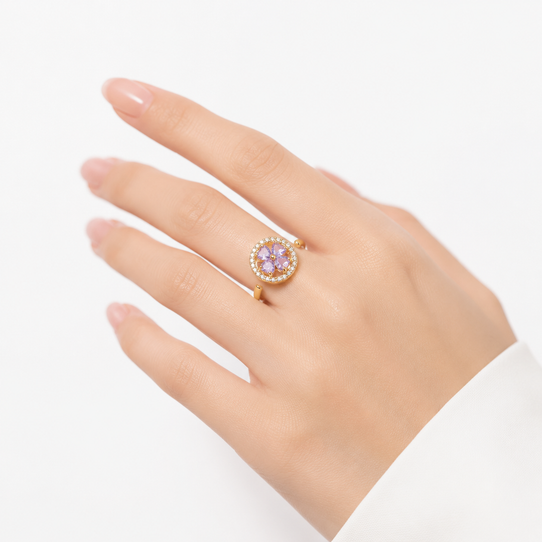 Floral Design Gold Ring with Sapphire Accents
