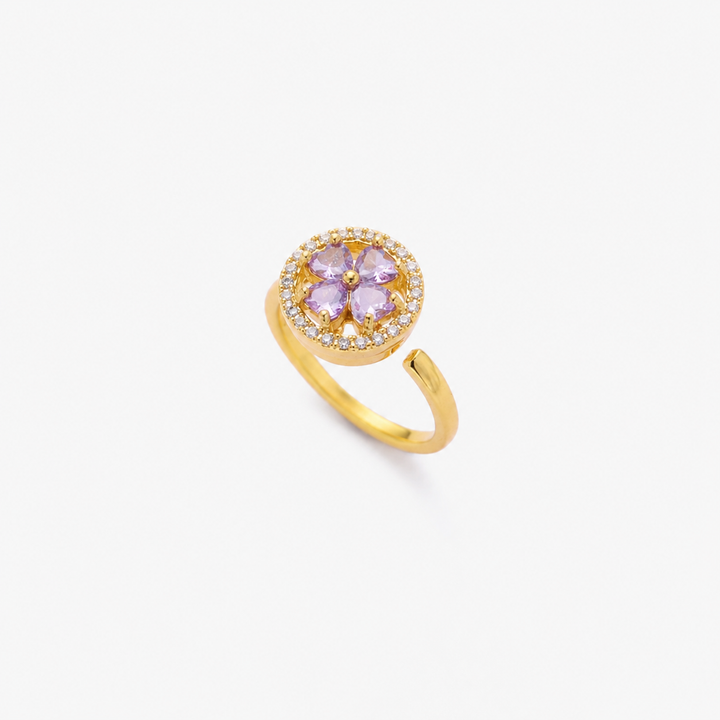 Sapphire-Accent Gold Ring with Floral Motif