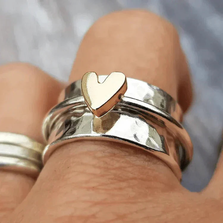 Vintage Heart-Shaped Ring in Silver and Gold