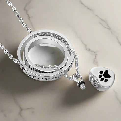 "Eternally in My Heart, Always by My Side" – Stainless Steel Paw Print Urn Necklace
