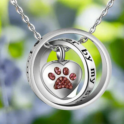 "Eternally in My Heart, Always by My Side" – Stainless Steel Paw Print Urn Necklace