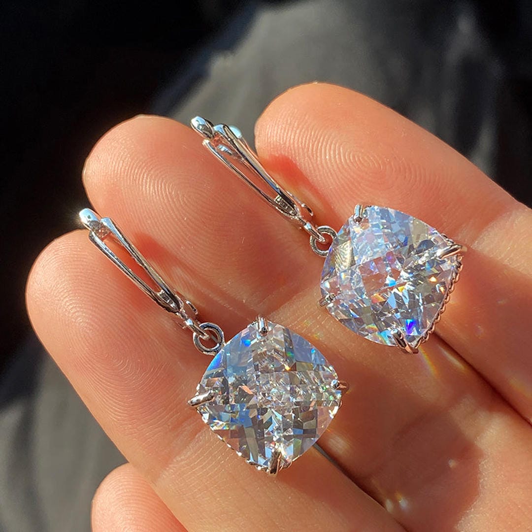 White Gold Dangle Earrings with Zirconia Accents