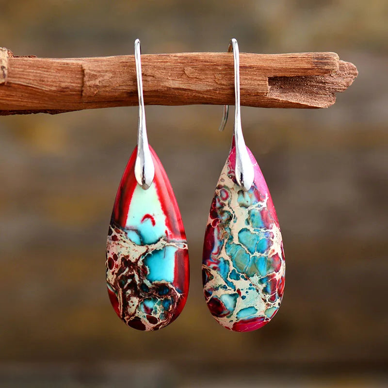 Aqua Flame Teardrop Earrings