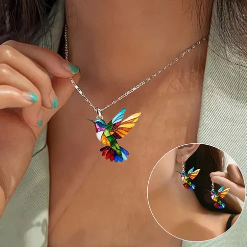 Stunning Hummingbird Pendant Necklace with Complimentary Earrings