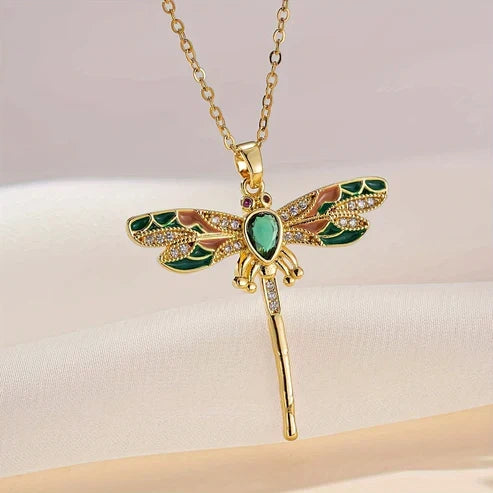 Dancing Dragonfly Dreams Necklace in Golden Hue