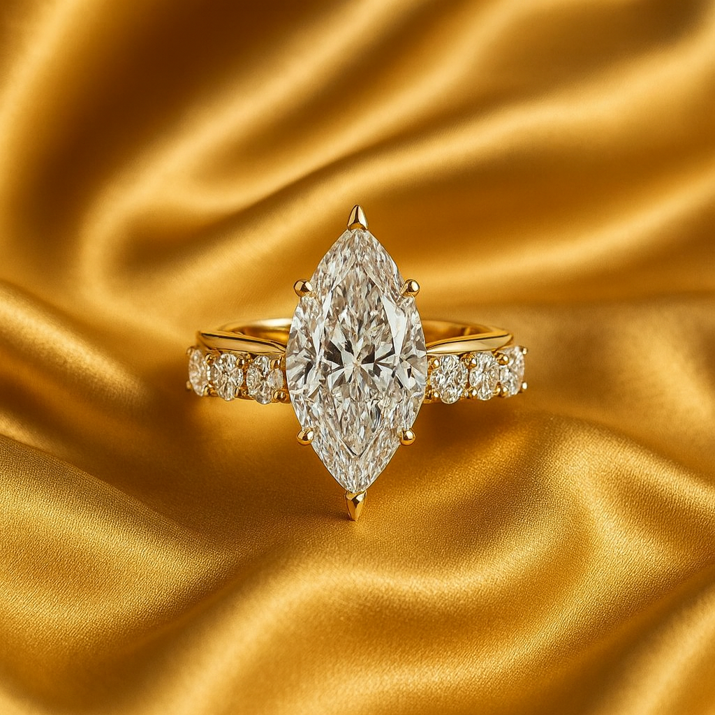 Marquise-Cut Diamond Gold Band