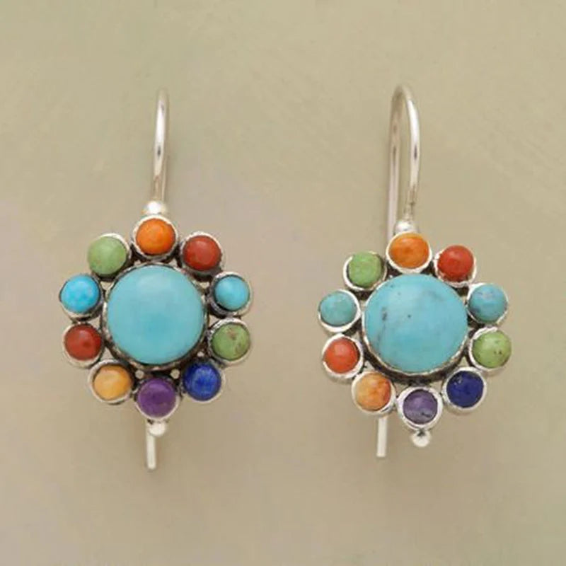 Chic Multi-Colored Turquoise Hoop Earrings