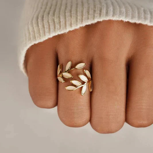 Pure - Adjustable Leaf-Inspired Ring Featuring White Opal