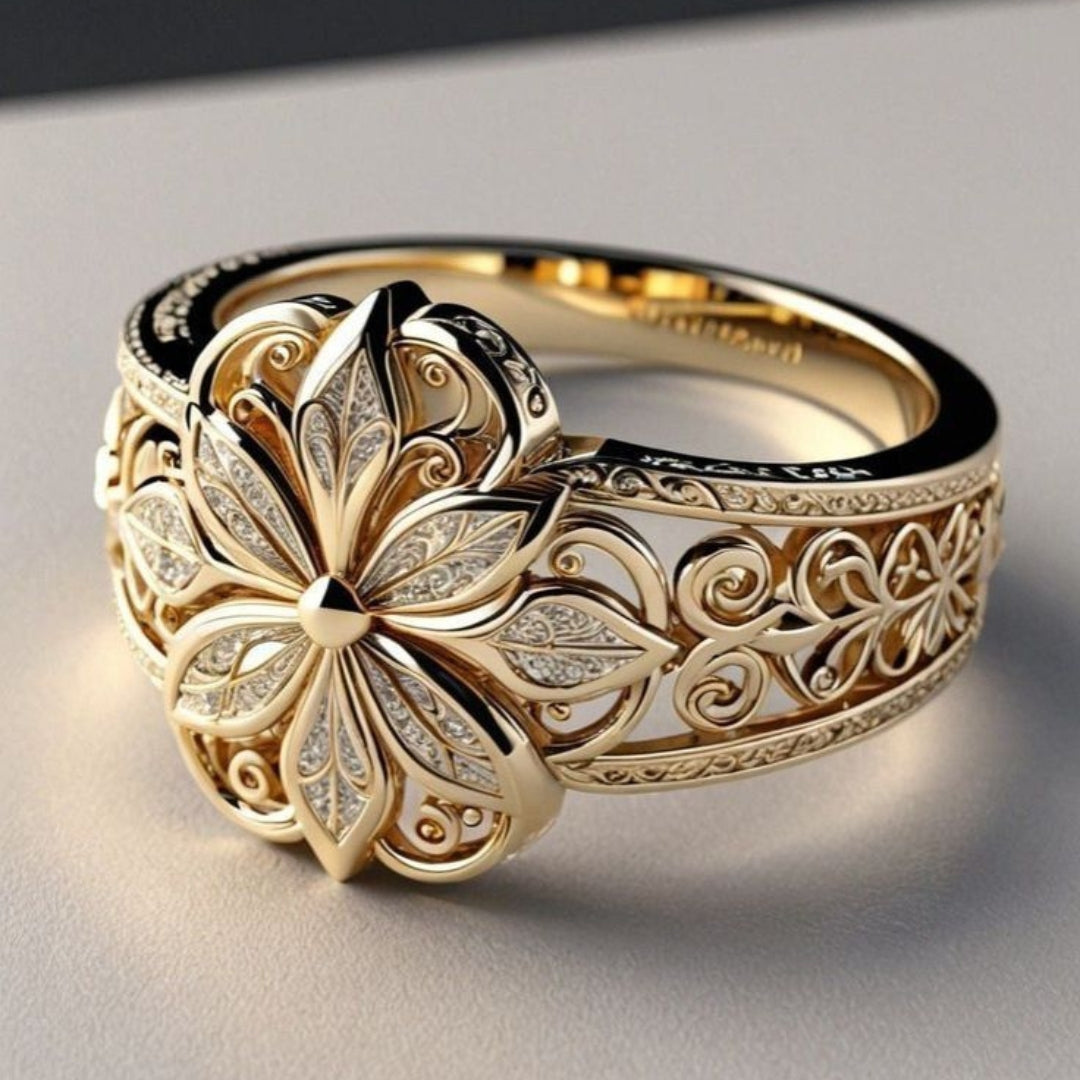 Chic Floral Zirconia Gold Band