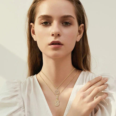 Paved Initial Necklace Set