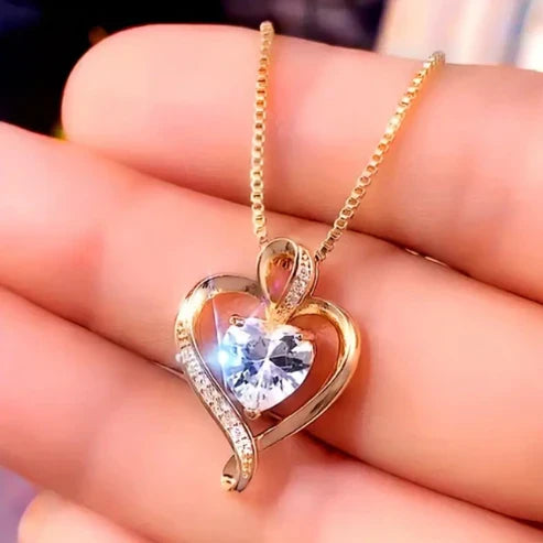 Gold Heart Necklace with Zirconia