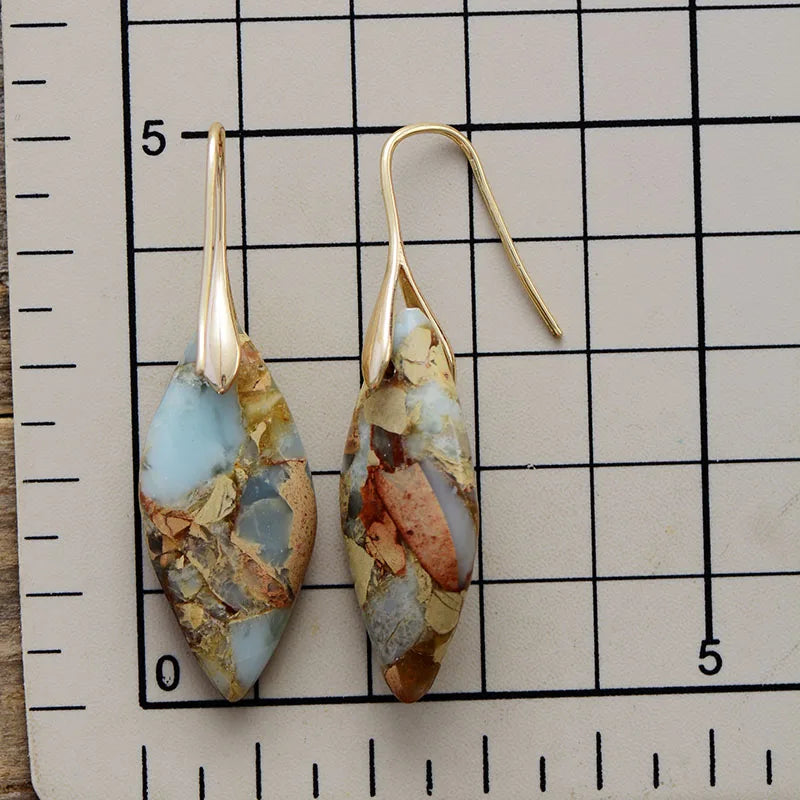 Gold Teardrop Earrings with Natural Jasper Accents