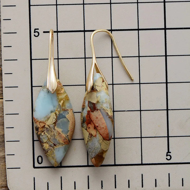 Gold Teardrop Earrings with Natural Jasper Accents