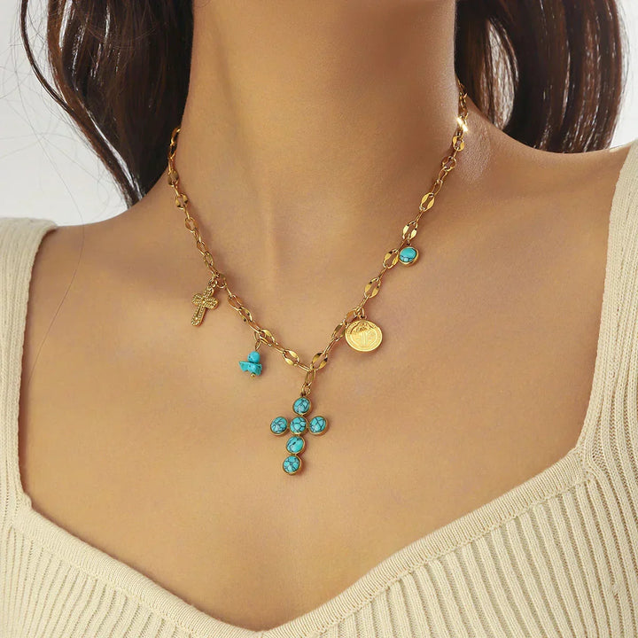 Distinctive Turquoise Cross Necklace Pendant